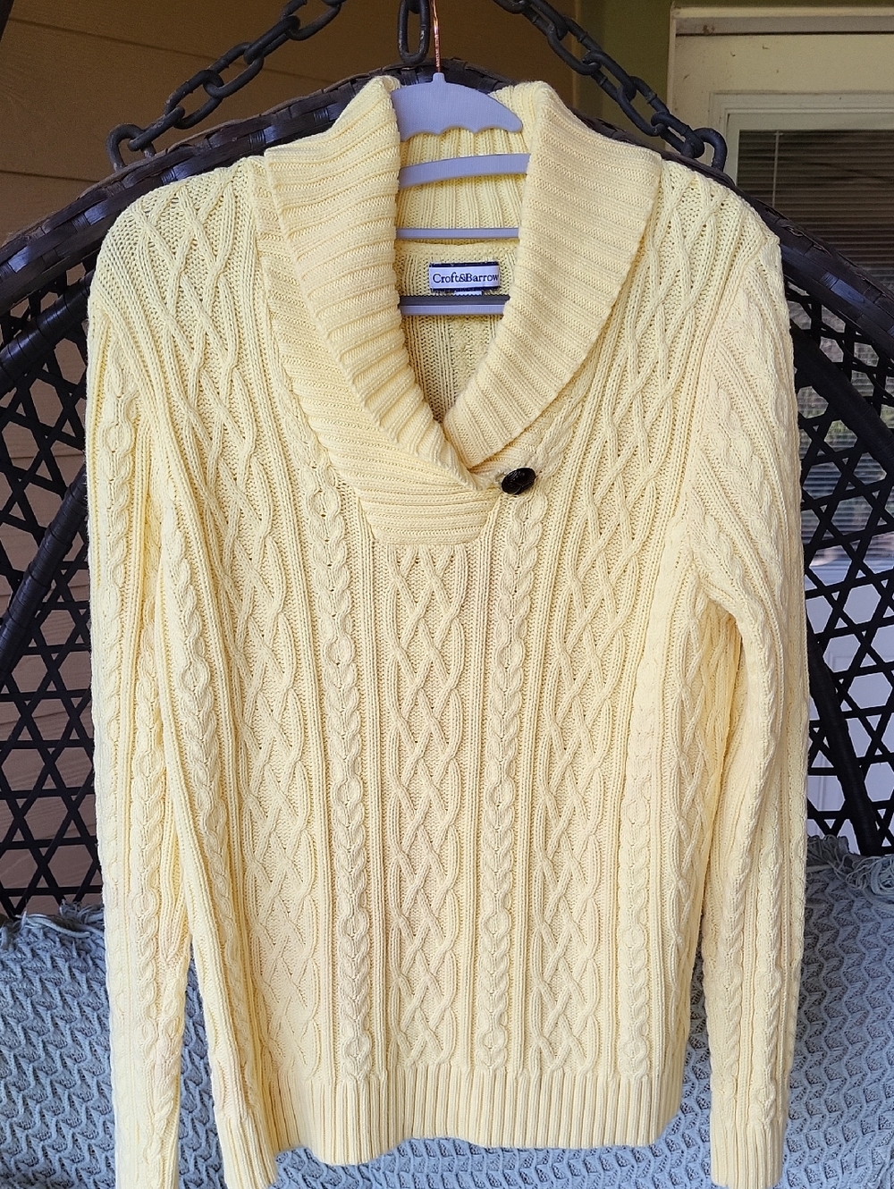 Perfect Yellow V Shawl Neck Cable Knit Sweater